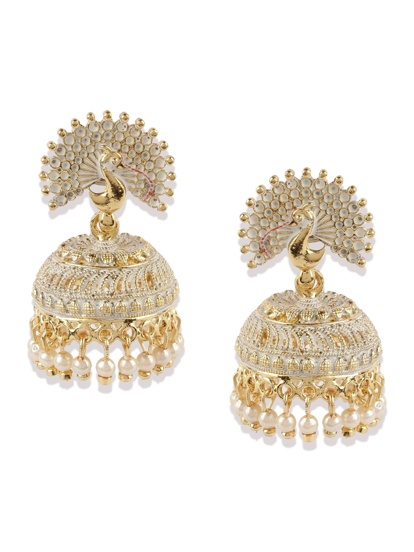 Women's White & Gold-Plated Enamelled Dome Shaped Jhumkas