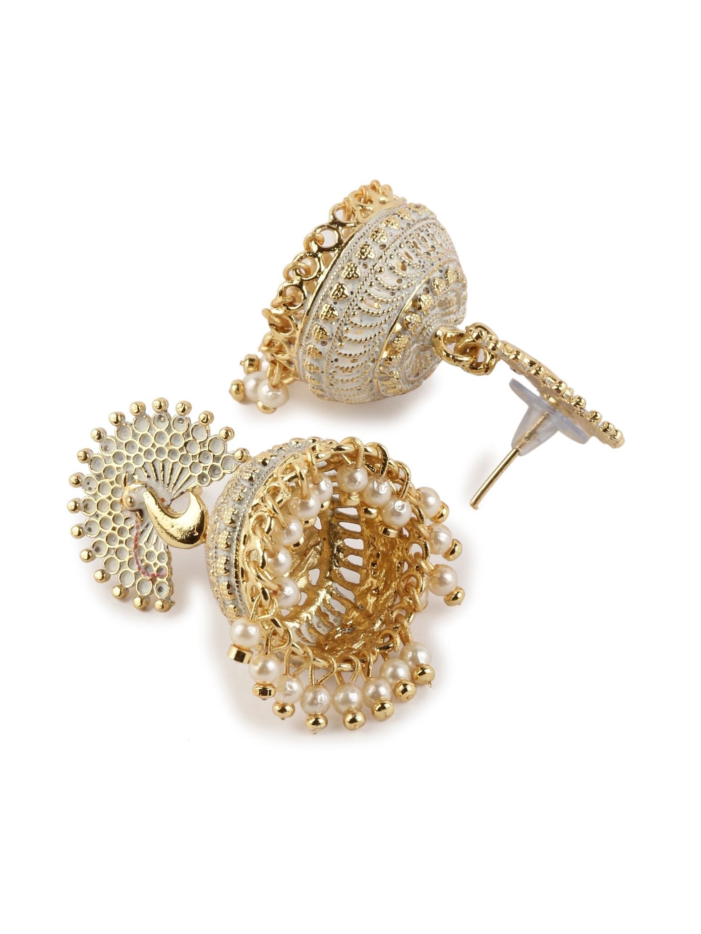Women's White & Gold-Plated Enamelled Dome Shaped Jhumkas
