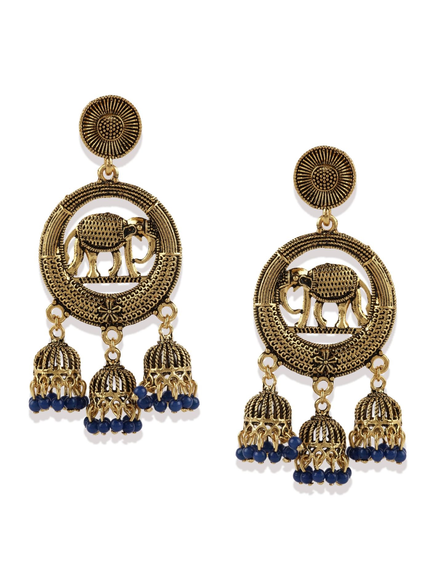 Women's Gold Plated & Blue Circular Drop Earrings - Anikas Creation