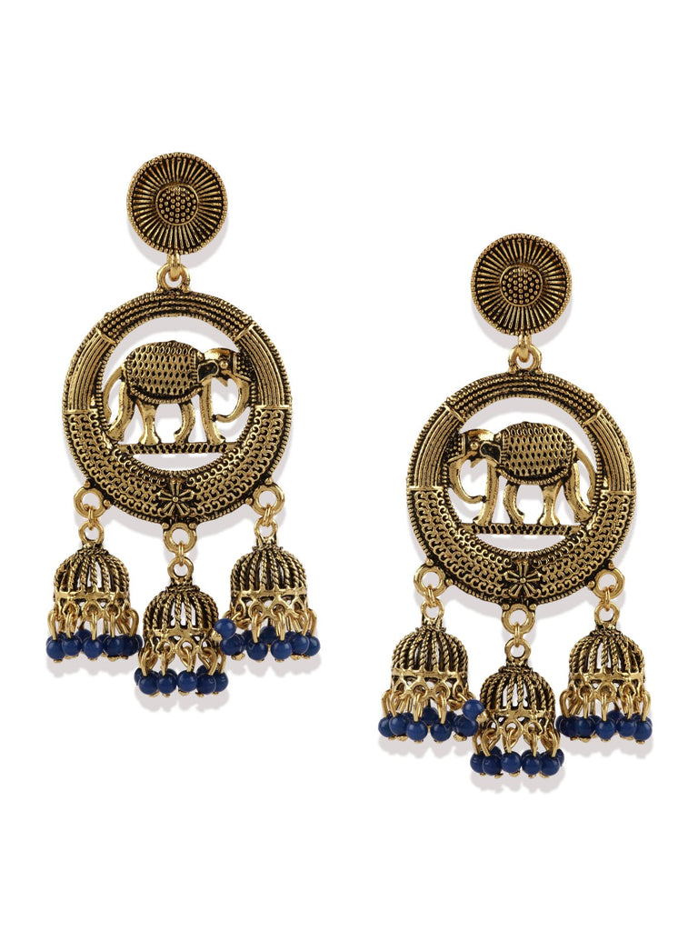 Women's Gold Plated & Blue Circular Drop Earrings