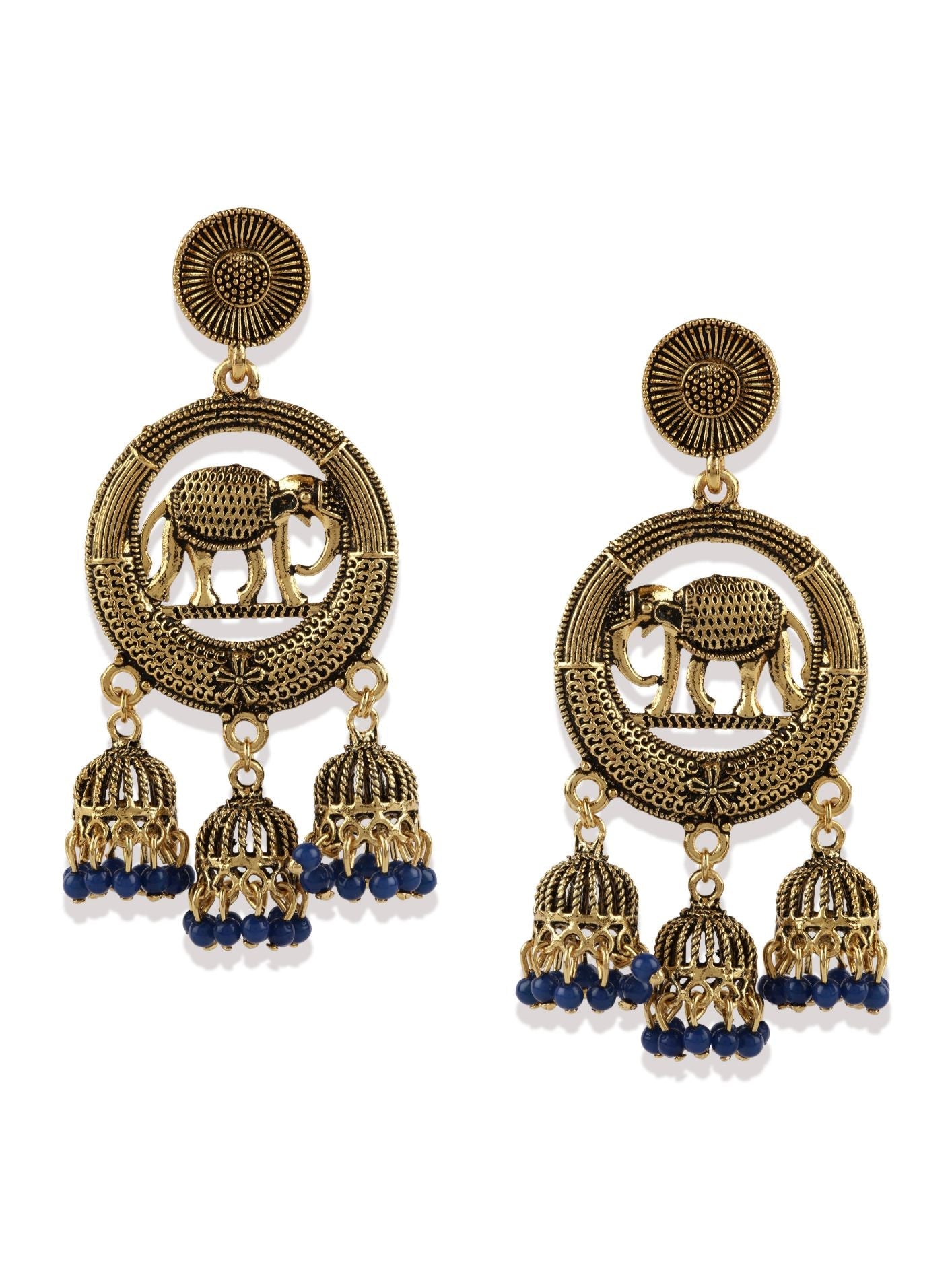 Women's Gold Plated & Blue Circular Drop Earrings
