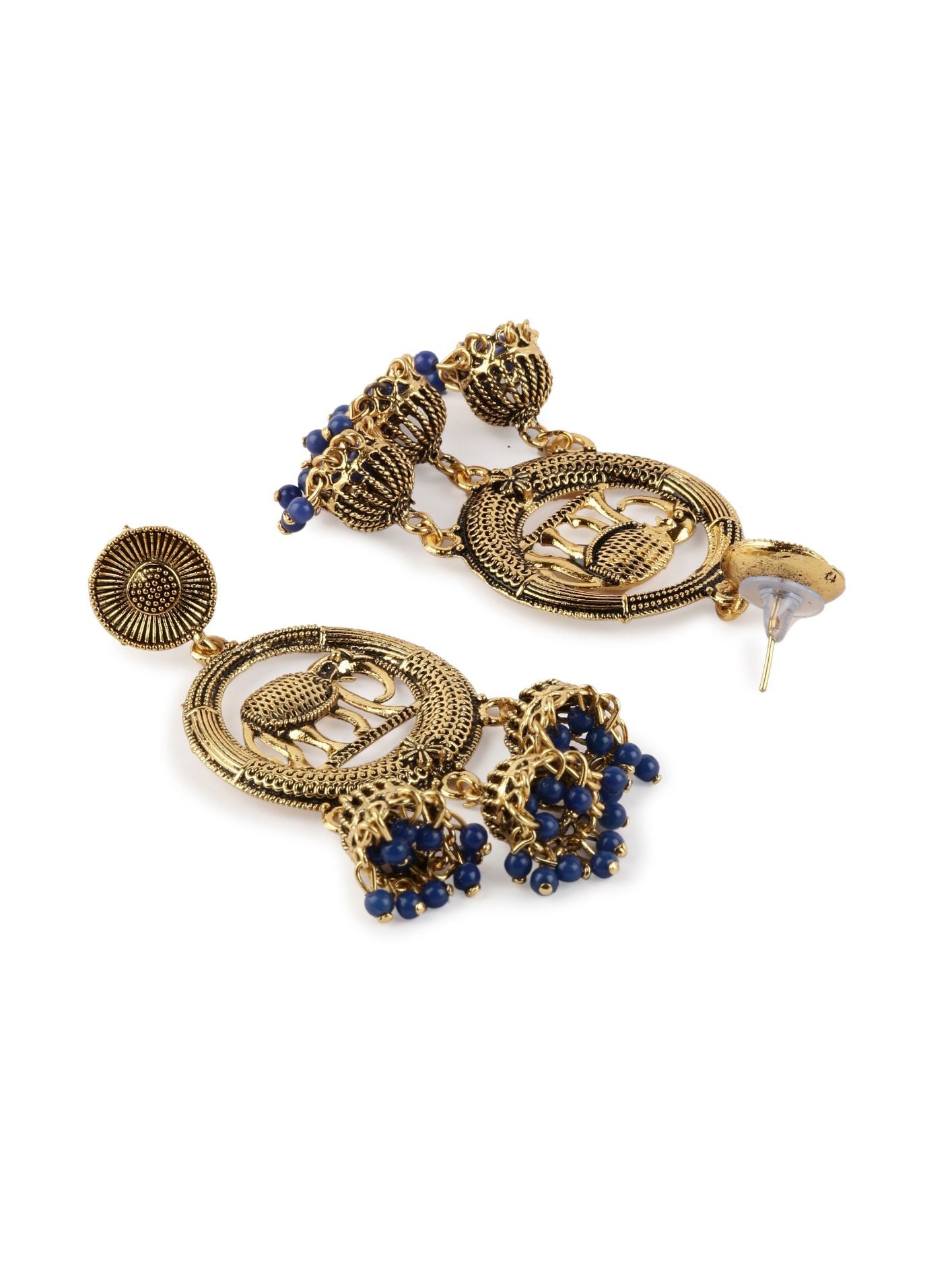 Women's Gold Plated & Blue Circular Drop Earrings