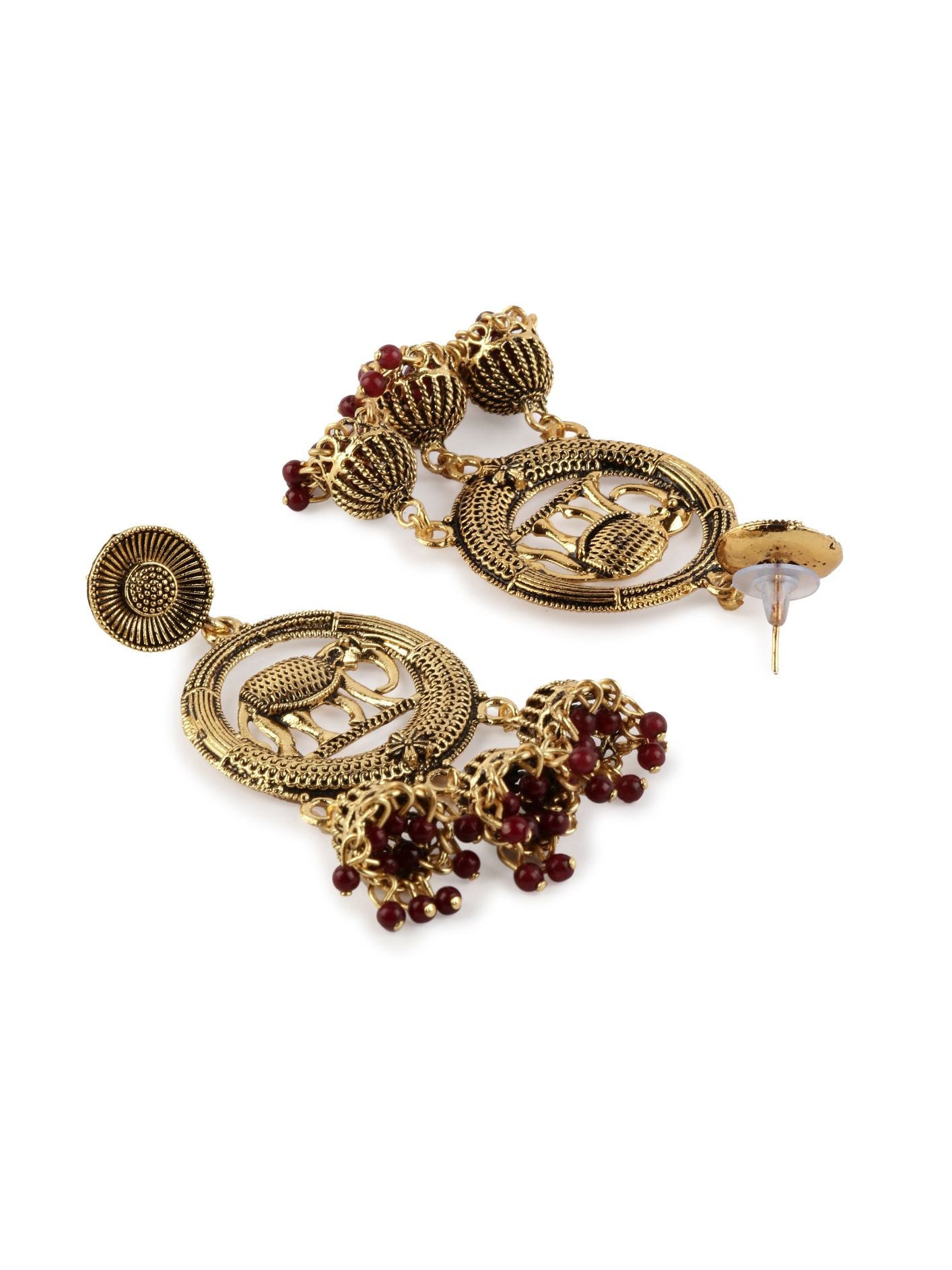 Women's Gold Plated & Maroon Enamelled Circular Shaped Drop Earrings - Anikas Creation