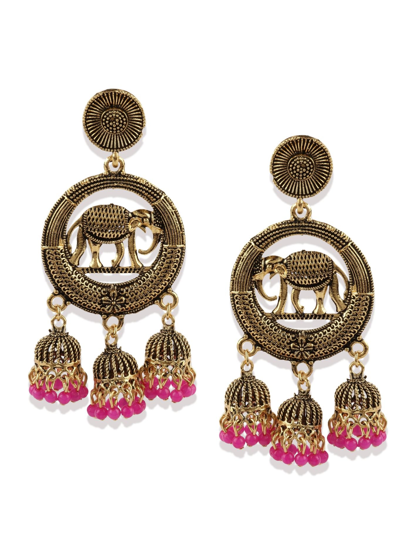 Women's Gold Plated & Pink Enamelled Circular Shaped Drop Earrings - Anikas Creation