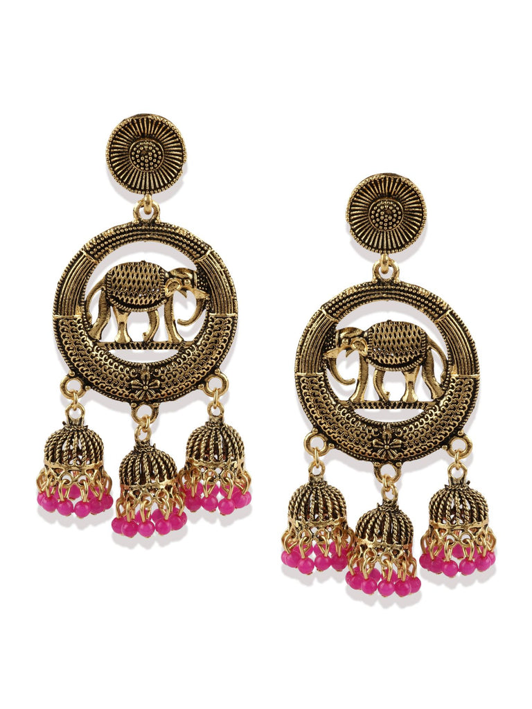 Women's Gold Plated & Pink Enamelled Circular Shaped Drop Earrings