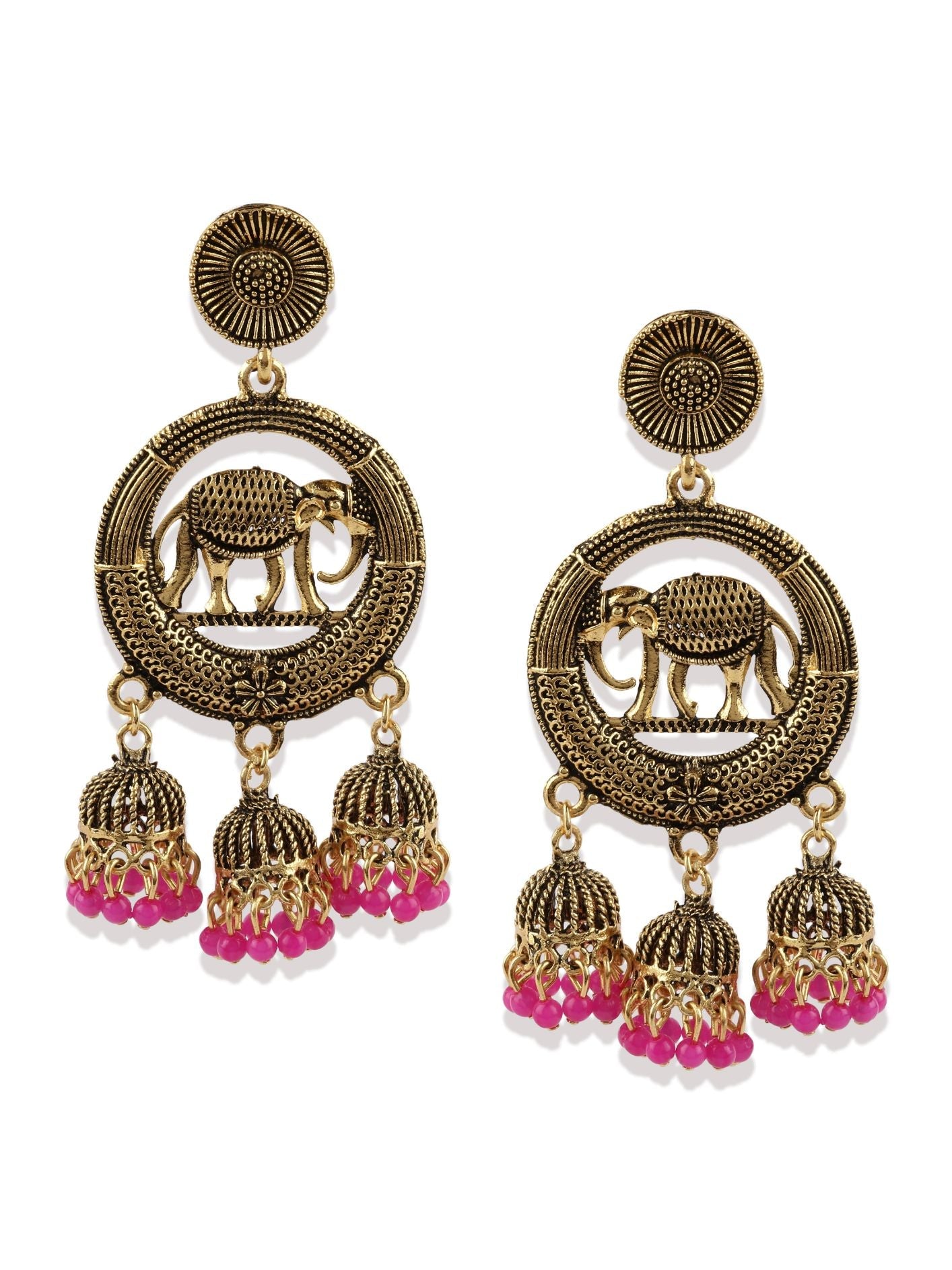Women's Gold Plated & Pink Enamelled Circular Shaped Drop Earrings