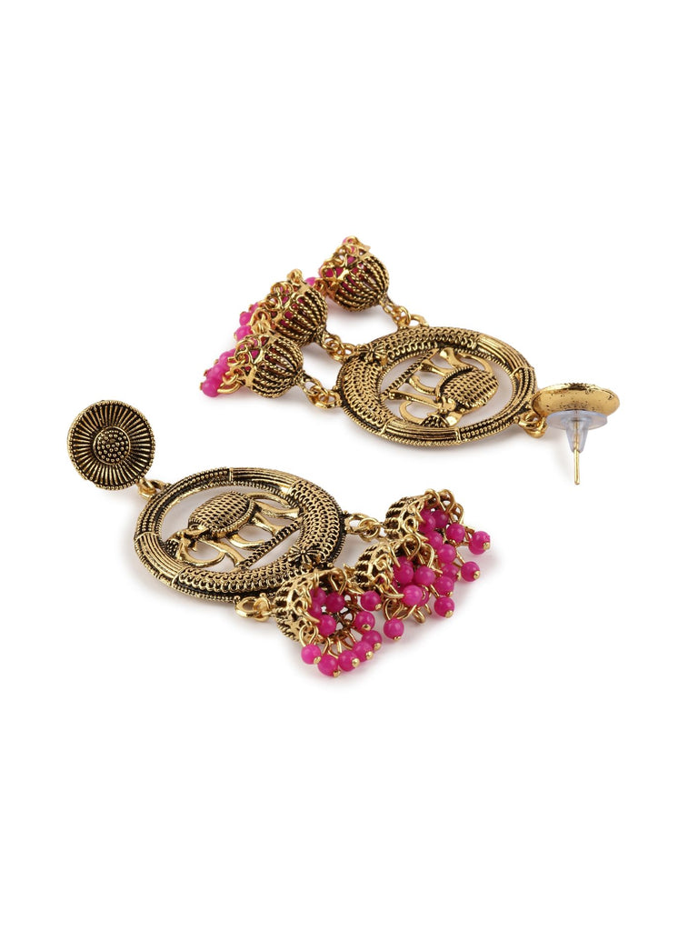 Women's Gold Plated & Pink Enamelled Circular Shaped Drop Earrings