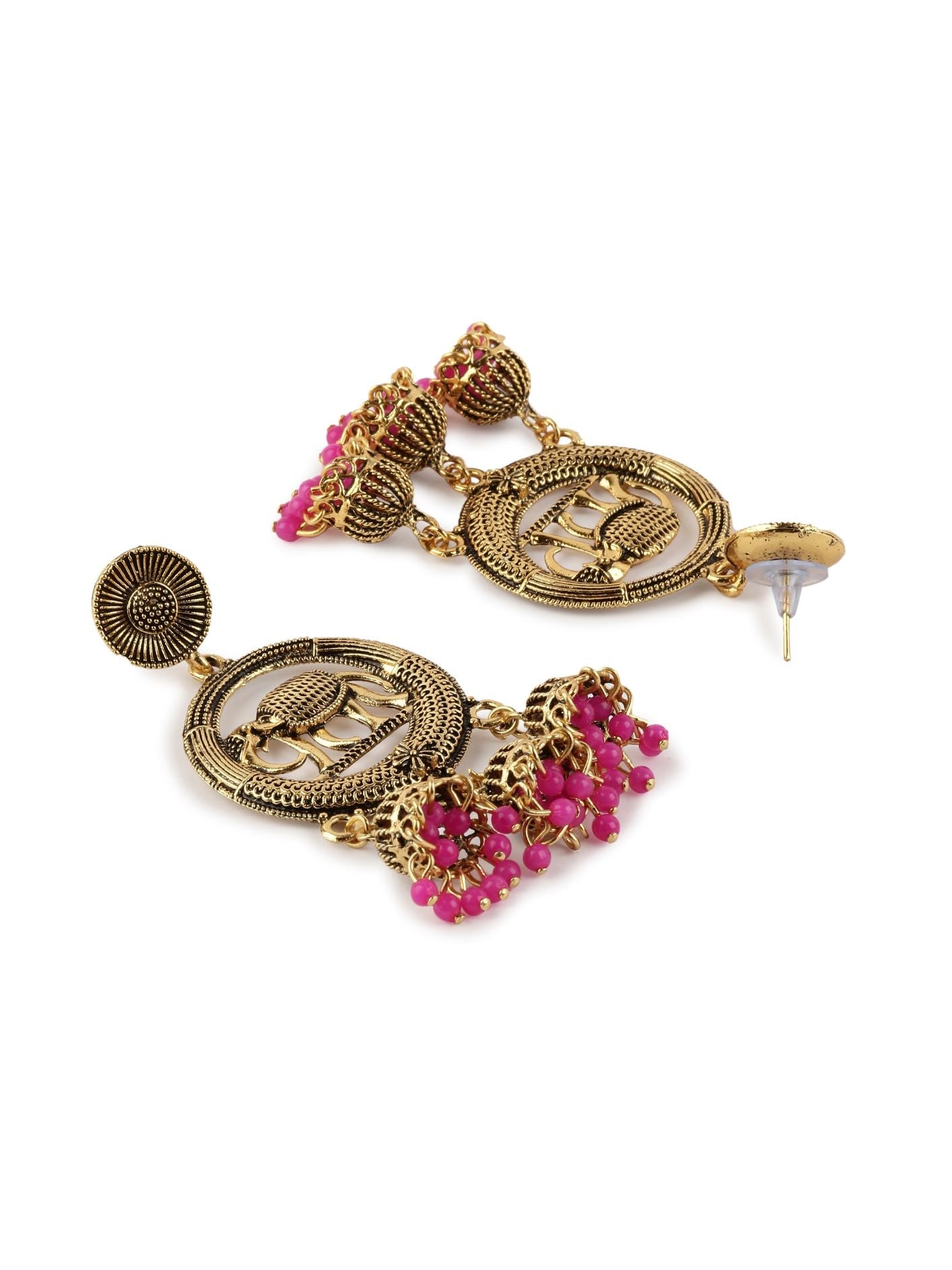 Women's Gold Plated & Pink Enamelled Circular Shaped Drop Earrings