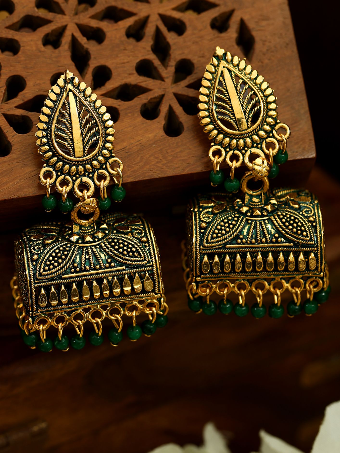 Women's Gold Plated Multicolour Doli Shape Jhumka Earring-Onesize-Green