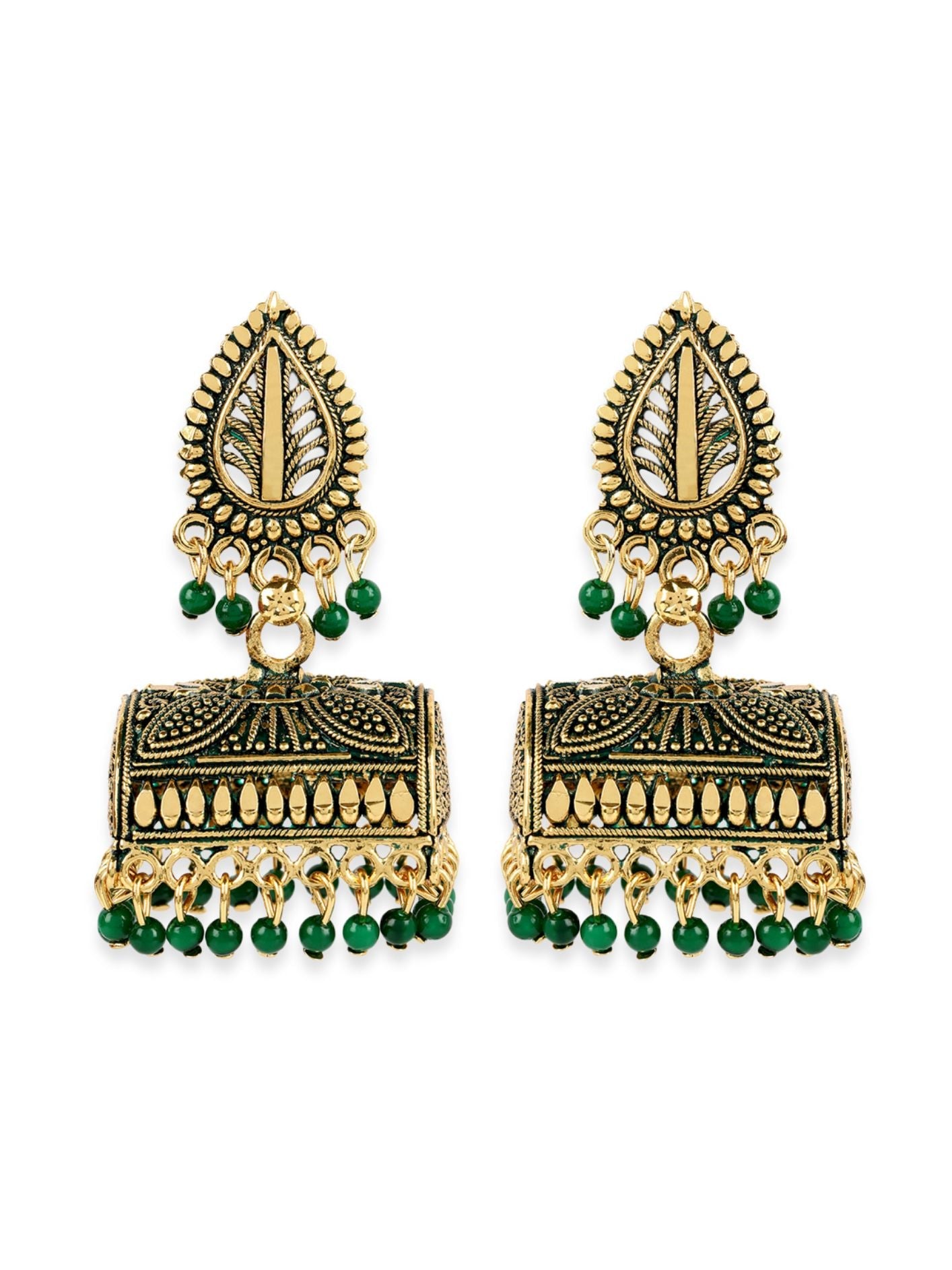 Women's Gold Plated Multicolour Doli Shape Jhumka Earring-Onesize-Green