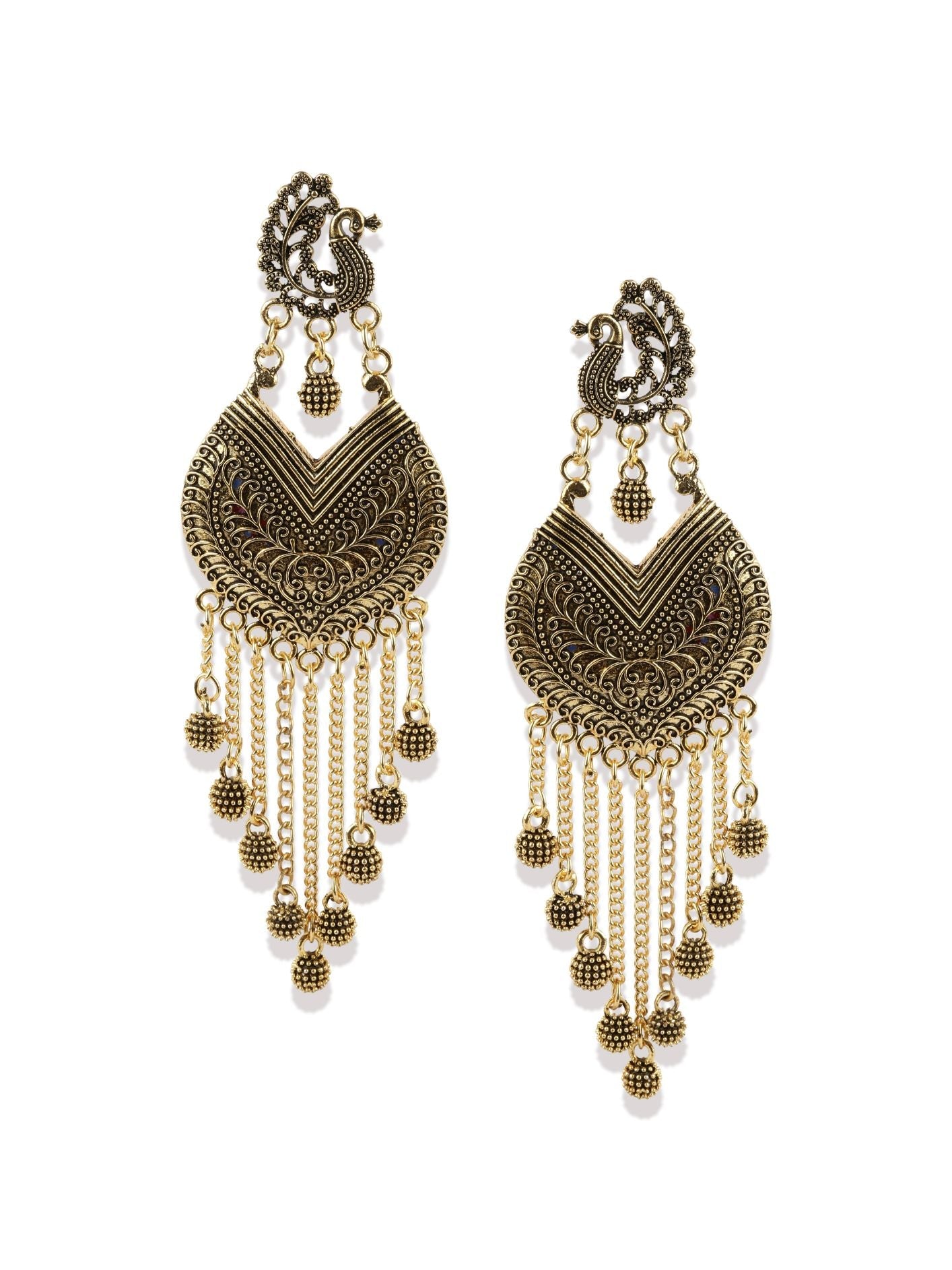 Women's Black & Gold-Plated Enamelled Peacock Shaped Drop Earrings