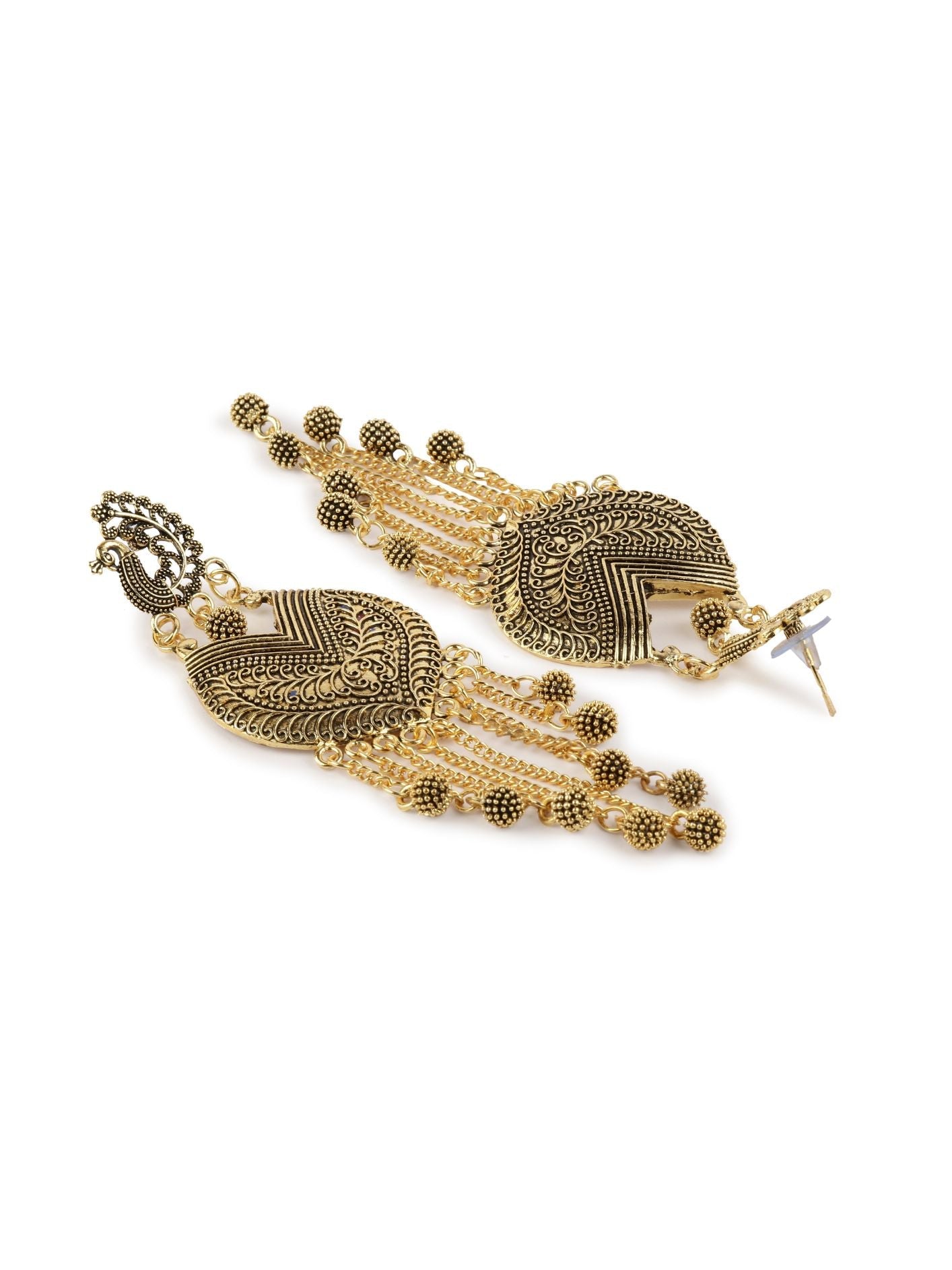Women's Black & Gold-Plated Enamelled Peacock Shaped Drop Earrings