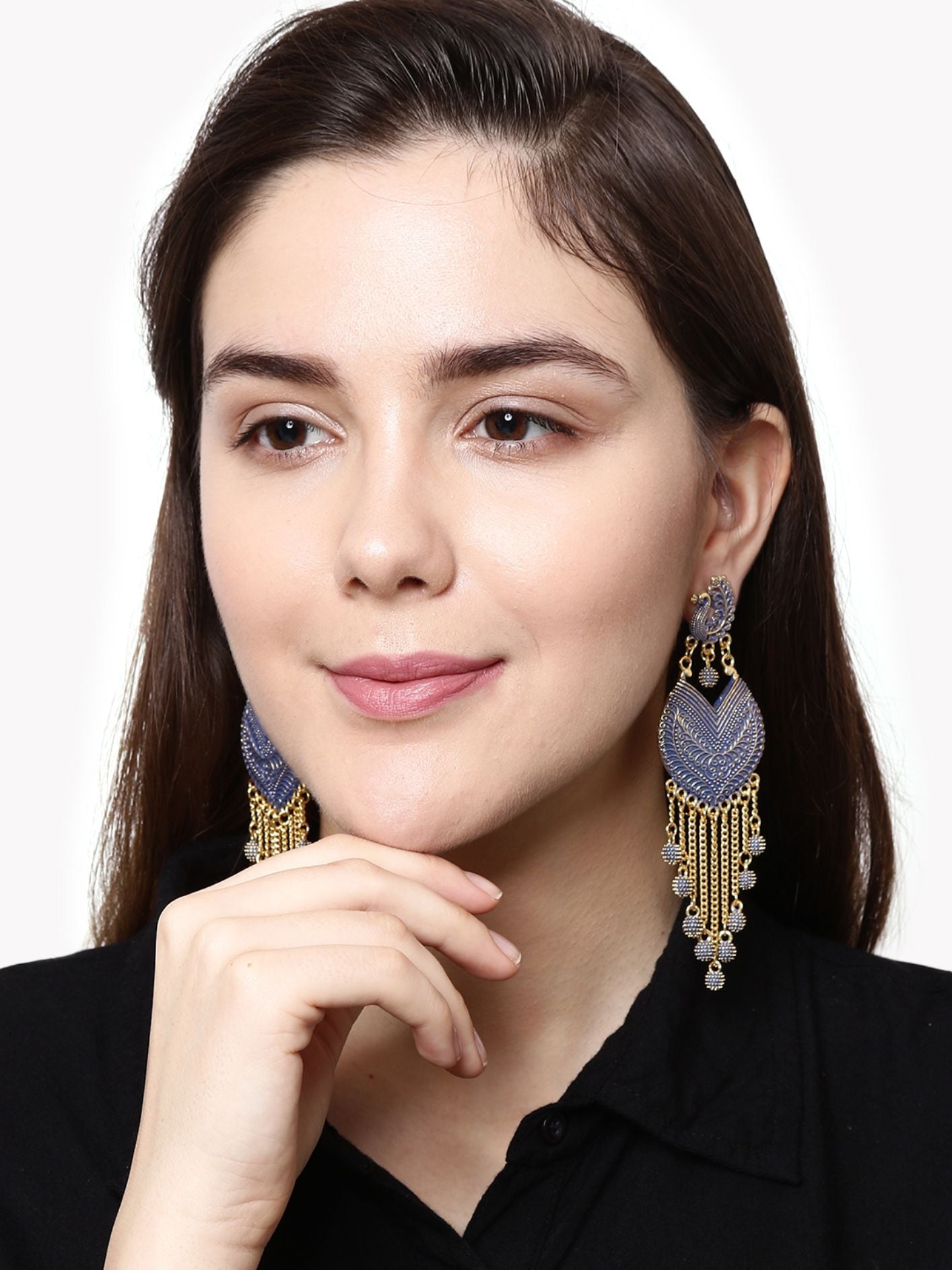 Women's Blue & Gold-Plated Enamelled Peacock Shaped Drop Earrings