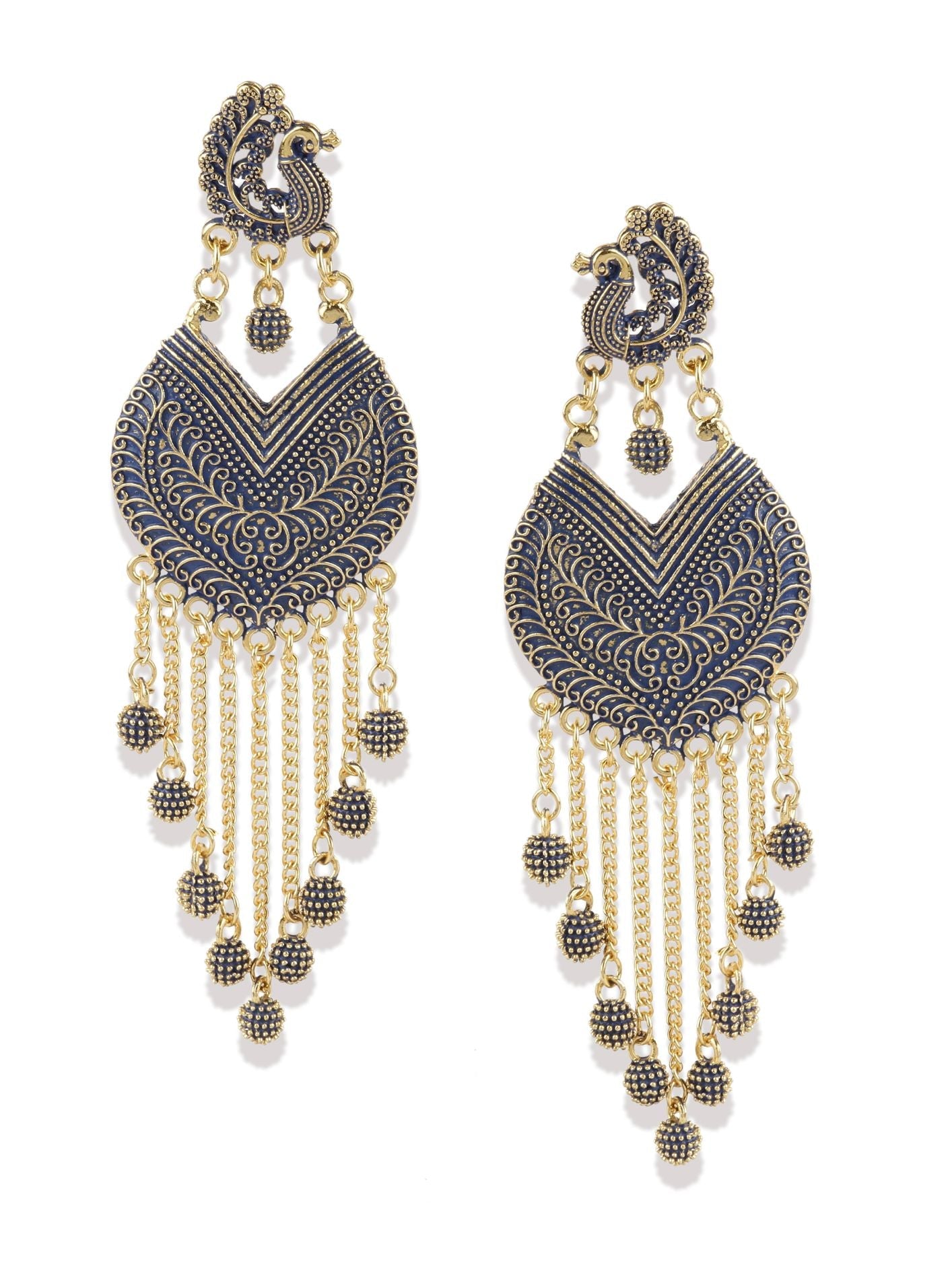 Women's Blue & Gold-Plated Enamelled Peacock Shaped Drop Earrings