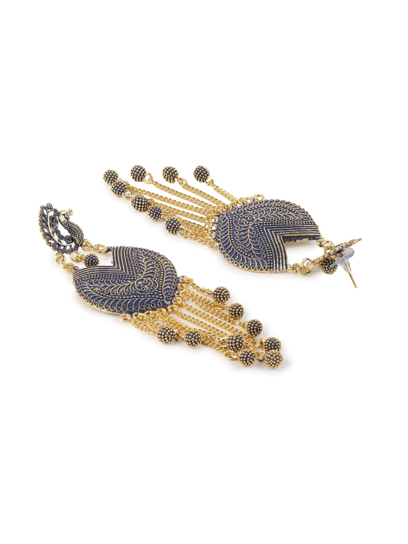 Women's Blue & Gold-Plated Enamelled Peacock Shaped Drop Earrings