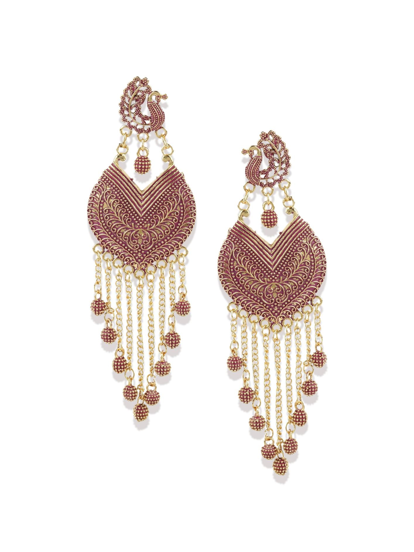 Women's Pink & Gold-Plated Enamelled Peacock Shaped Drop Earrings - Anikas Creation