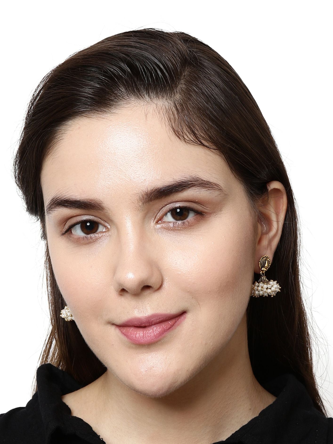 Women's Gold Plated & Off-White Enamelled Peacock Shaped Jhumkas