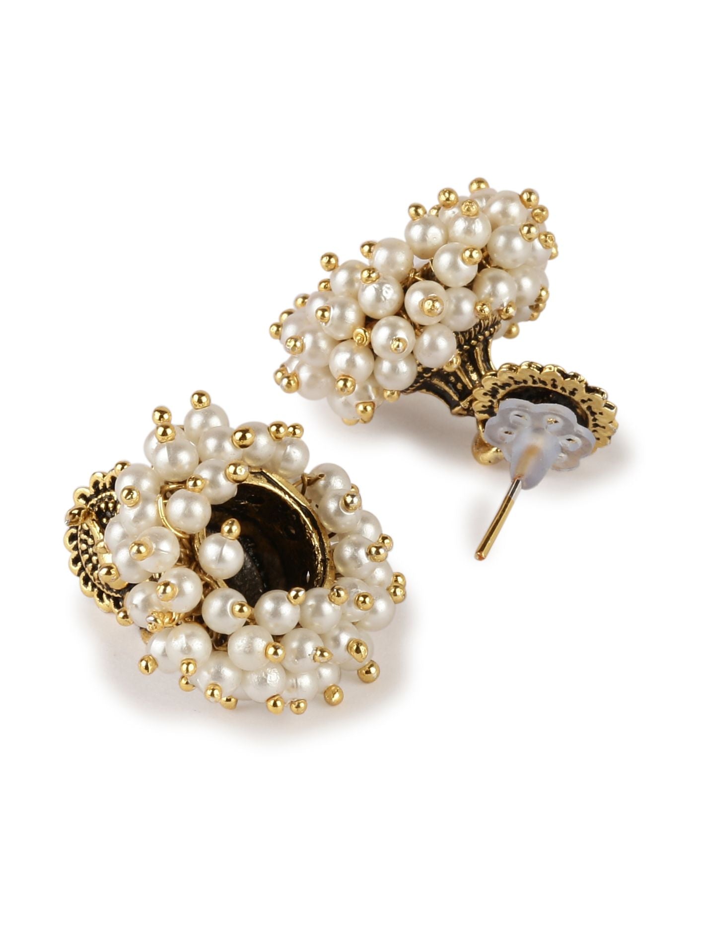 Women's Gold Plated & Off-White Enamelled Peacock Shaped Jhumkas