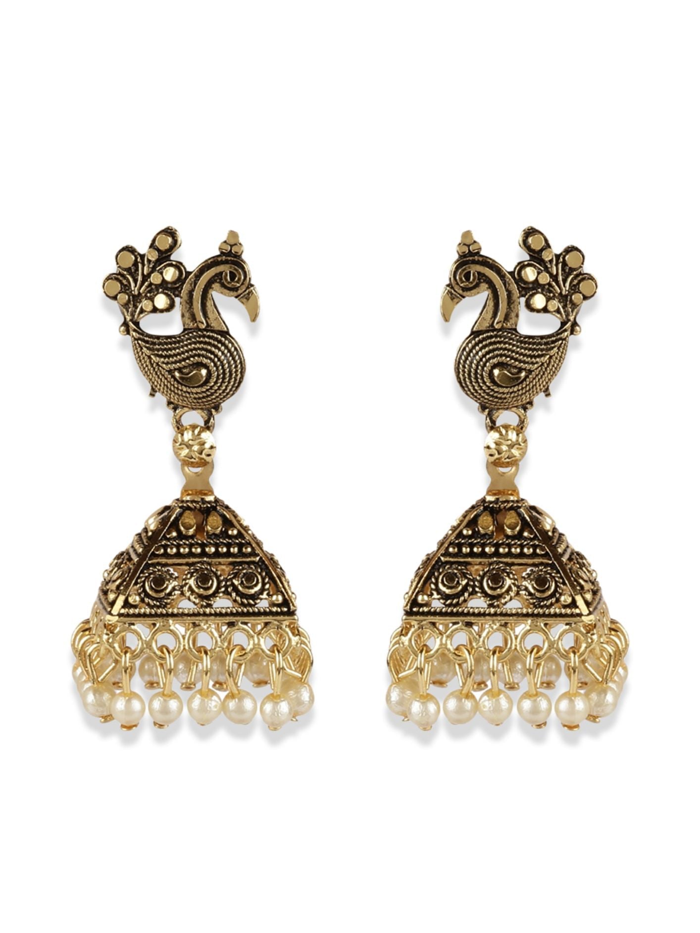 Women's Gold Plated Black Peacock Shaped Enamelled Jhumkas