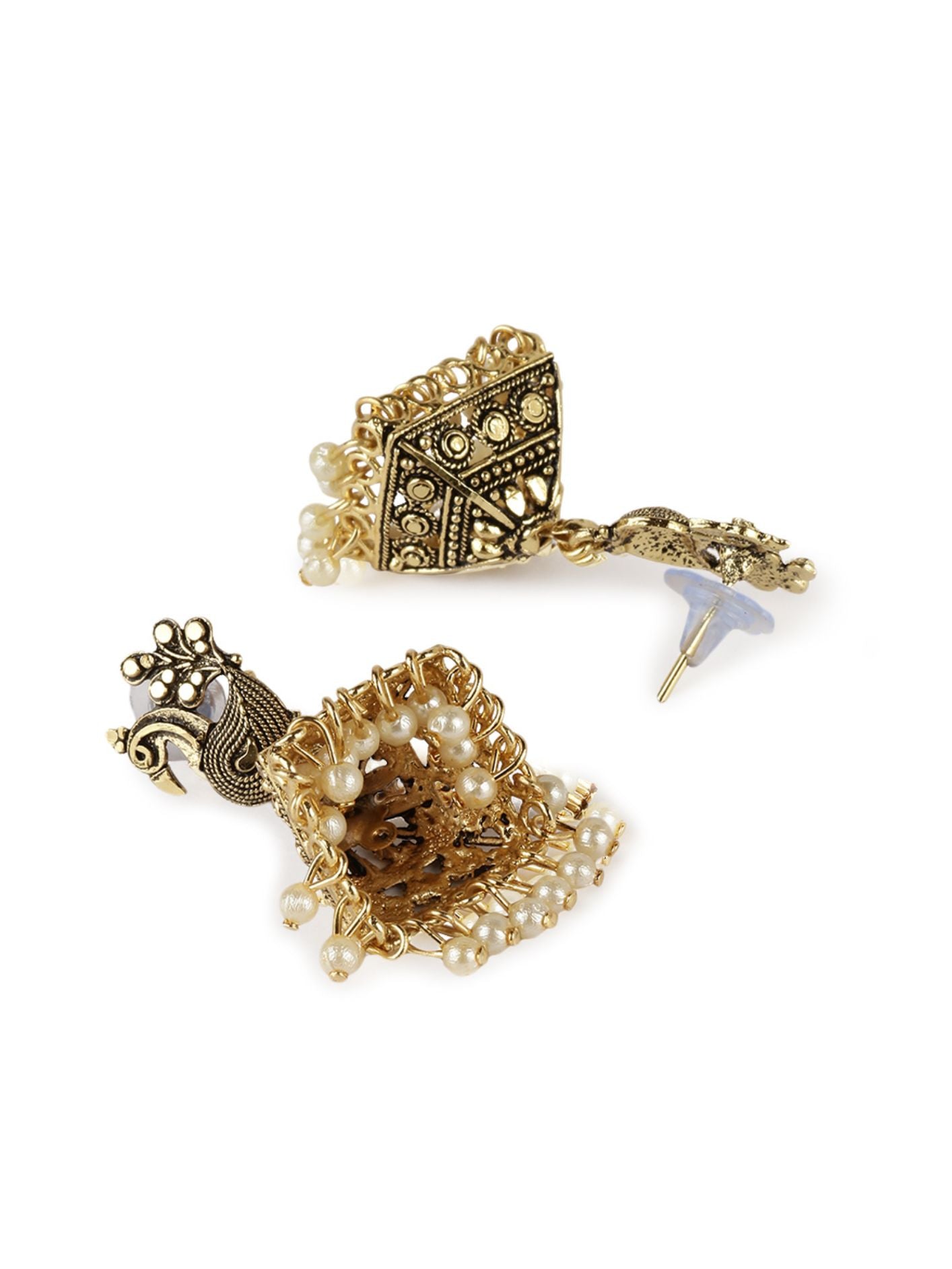 Women's Gold Plated Black Peacock Shaped Enamelled Jhumkas
