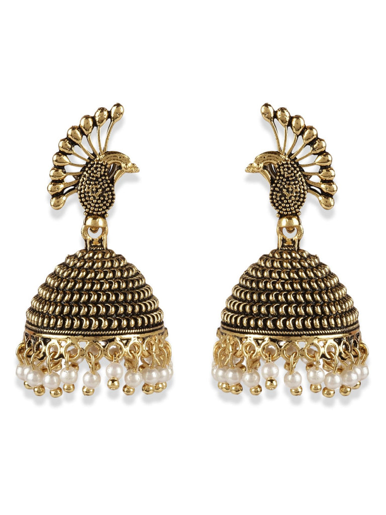 Women's Gold Plated & Black Dome Shaped Enamelled Jhumkas
