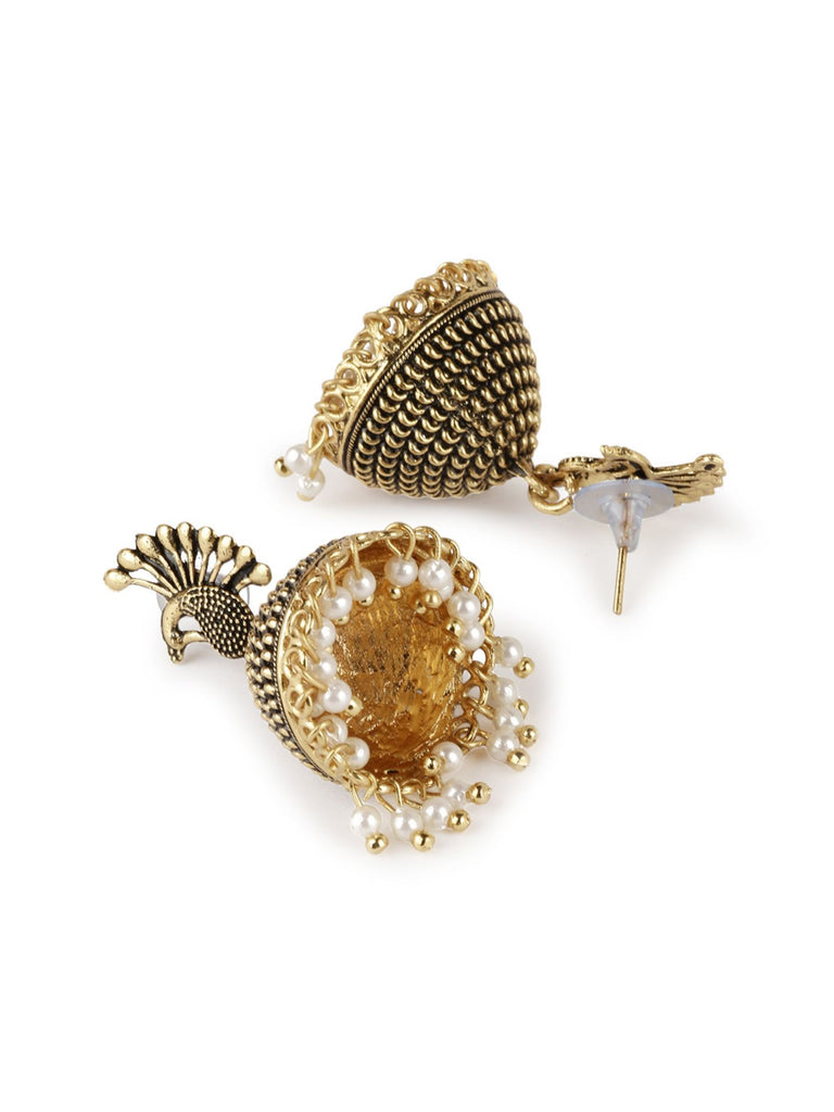 Women's Gold Plated & Black Dome Shaped Enamelled Jhumkas