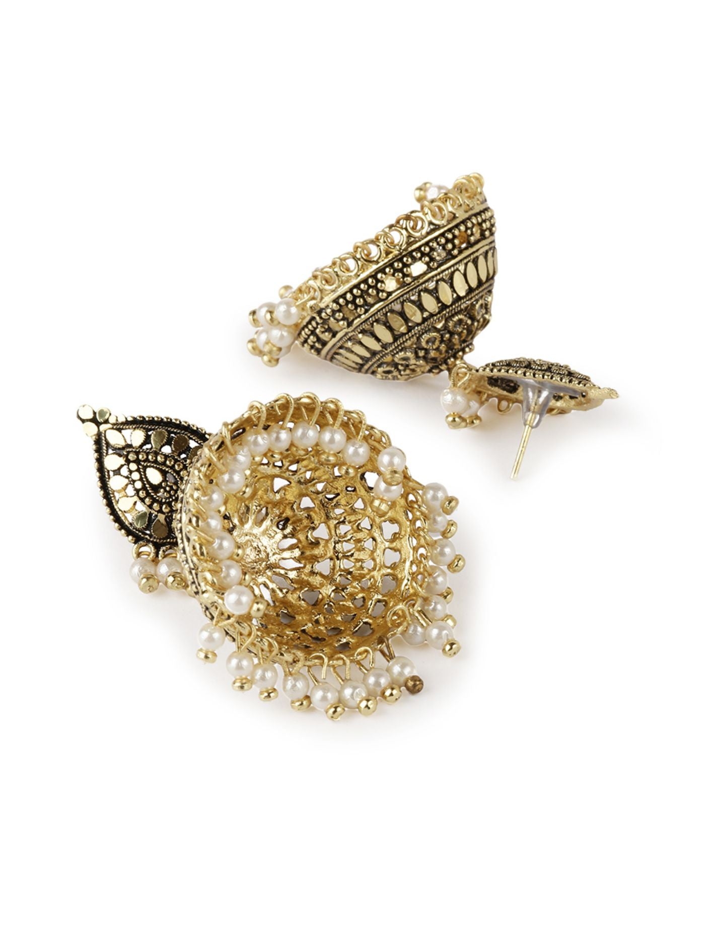 Women's Gold Plated & White Dome Shaped Enamelled Jhumkas