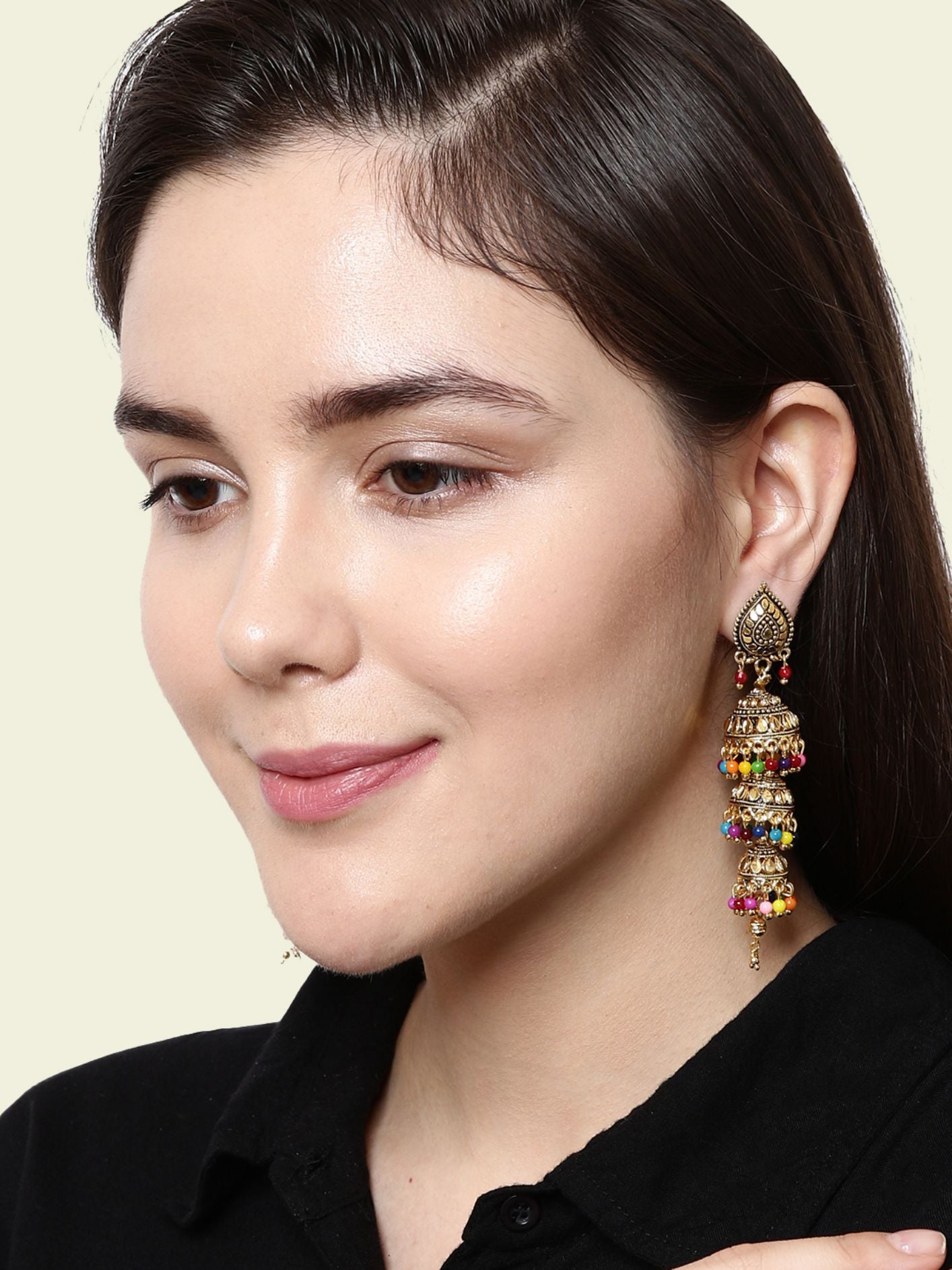Women's Multicoloured & Gold-Plated Enamelled Dome Shaped Jhumkas