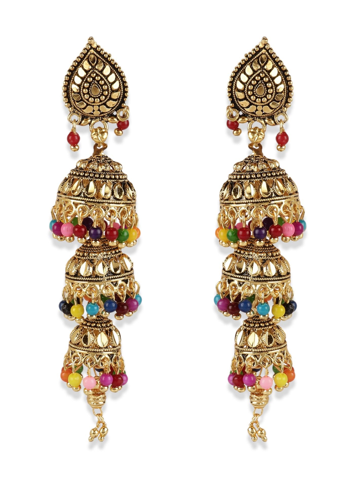 Women's Multicoloured & Gold-Plated Enamelled Dome Shaped Jhumkas - Anikas Creation