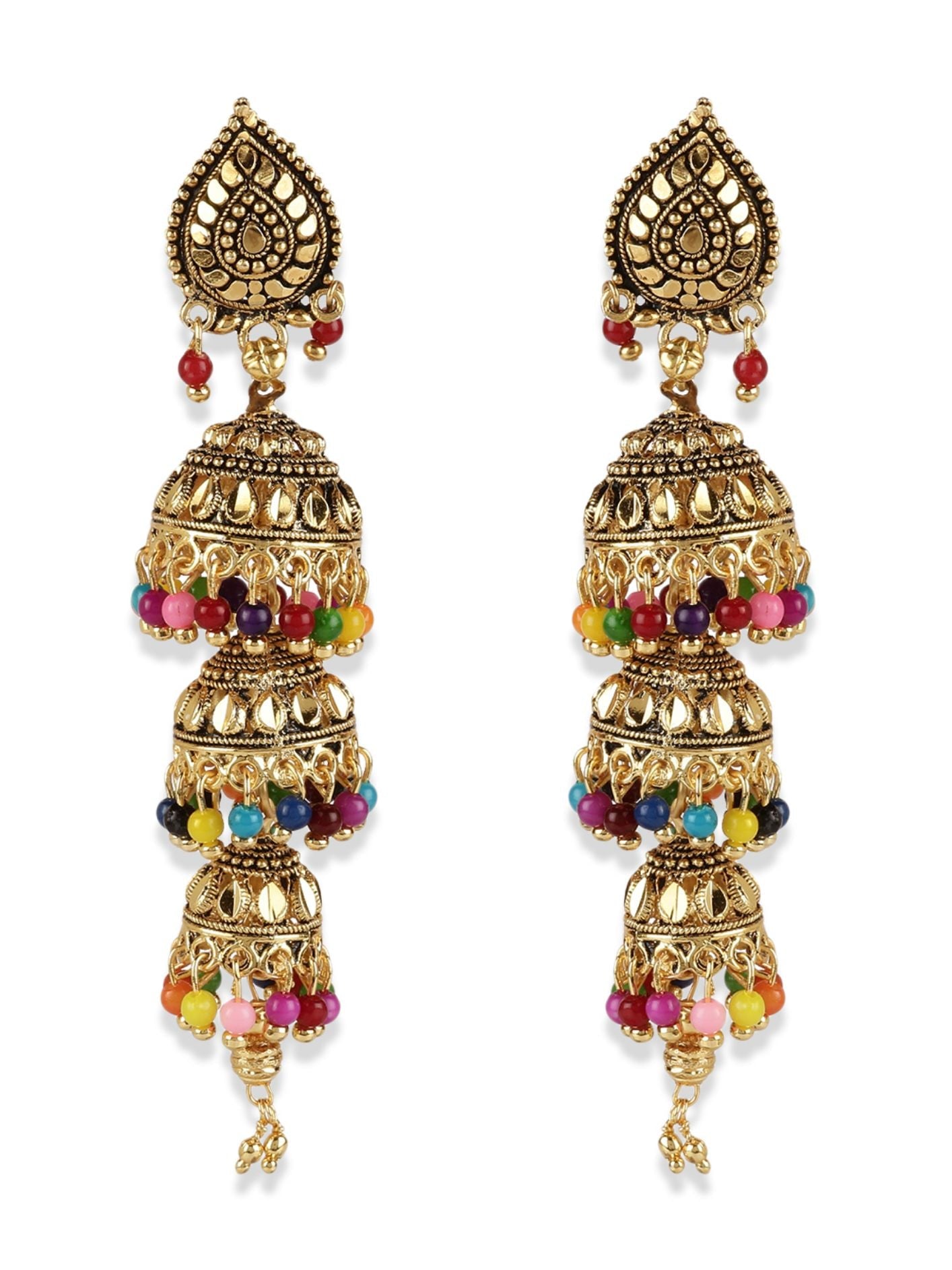 Women's Multicoloured & Gold-Plated Enamelled Dome Shaped Jhumkas