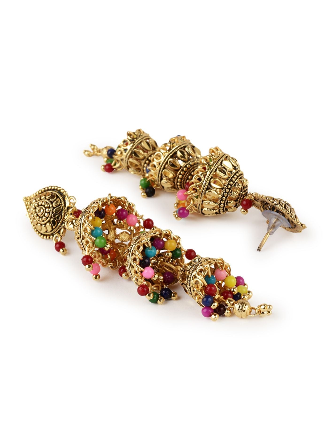 Women's Multicoloured & Gold-Plated Enamelled Dome Shaped Jhumkas