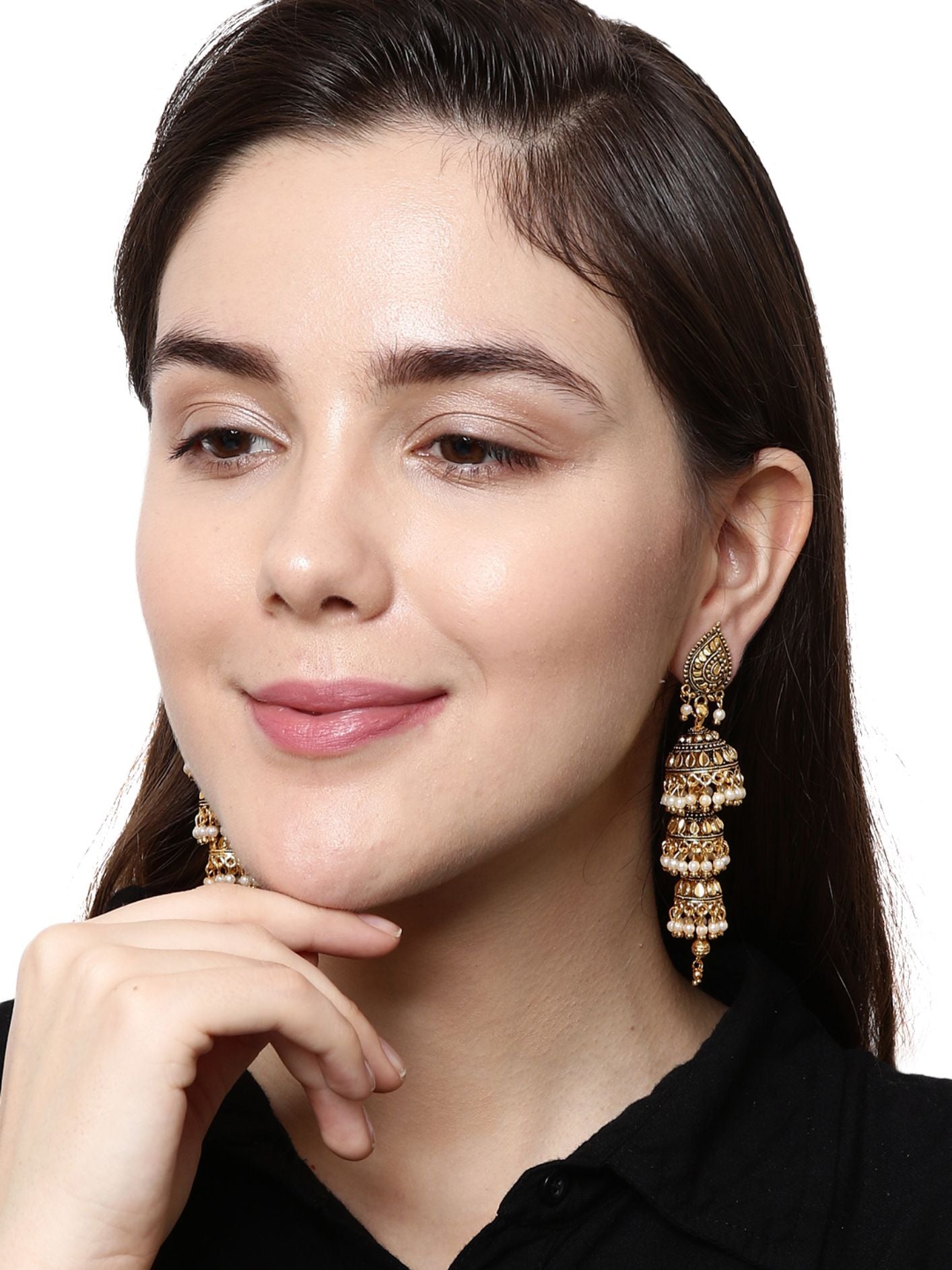 Women's Gold-Plated Enamelled Dome Shaped Jhumkas