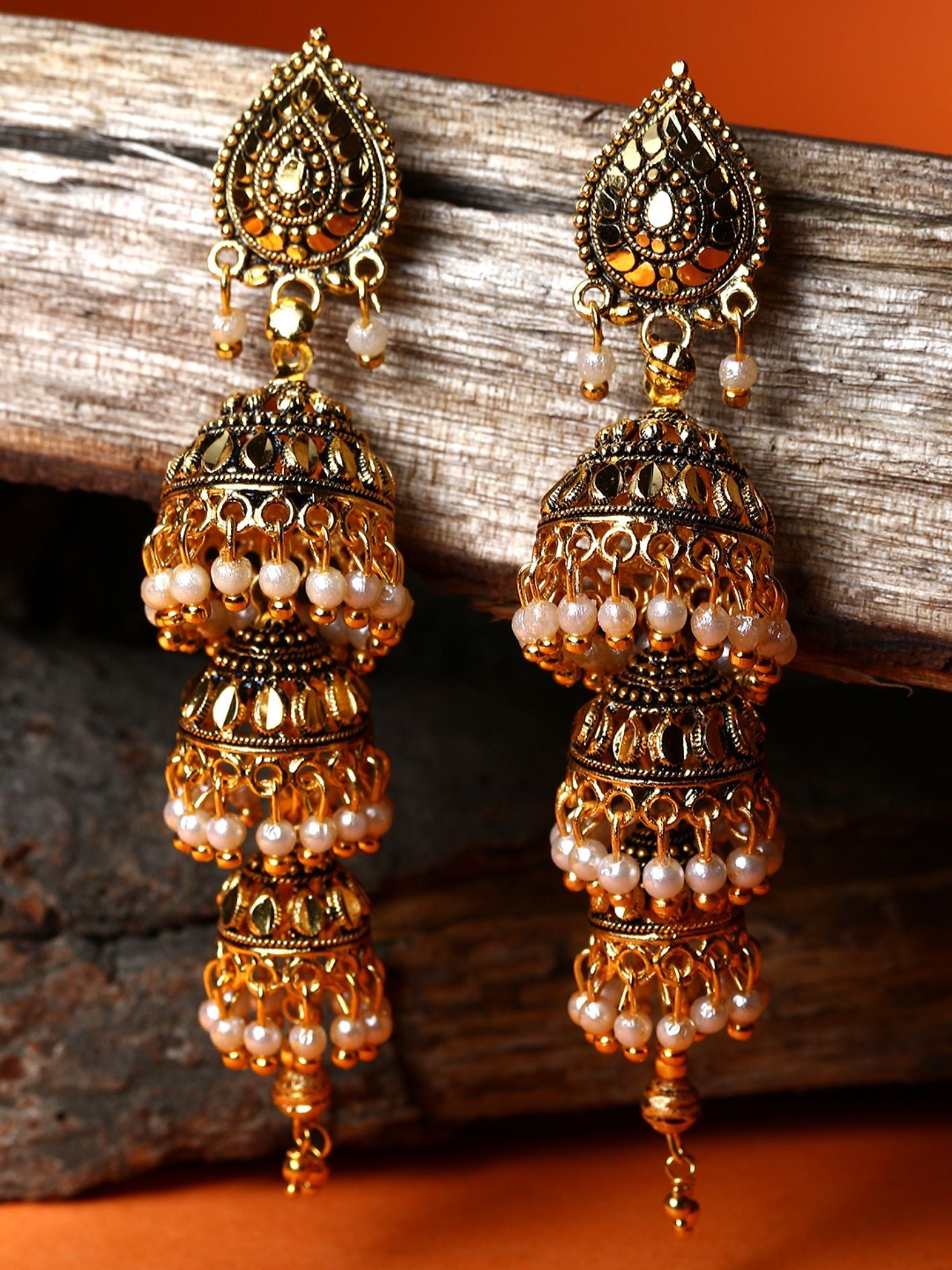 Women's Gold-Plated Enamelled Dome Shaped Jhumkas