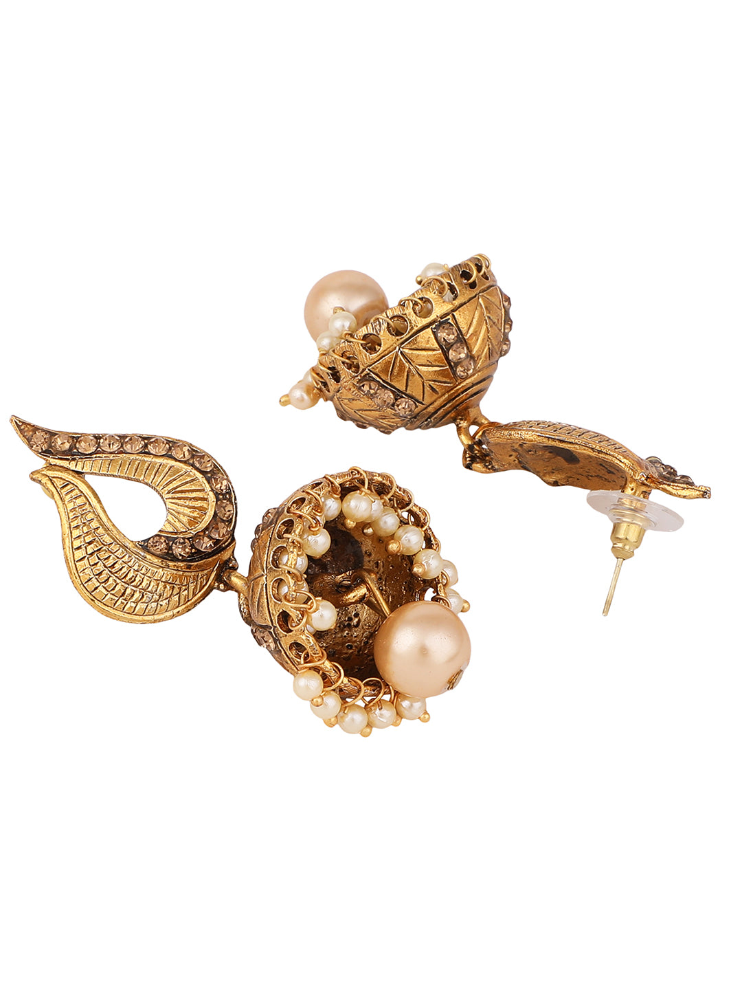 Women's Gold Tone Elegant LCT Stone Studded Traditional Jhumka Earring