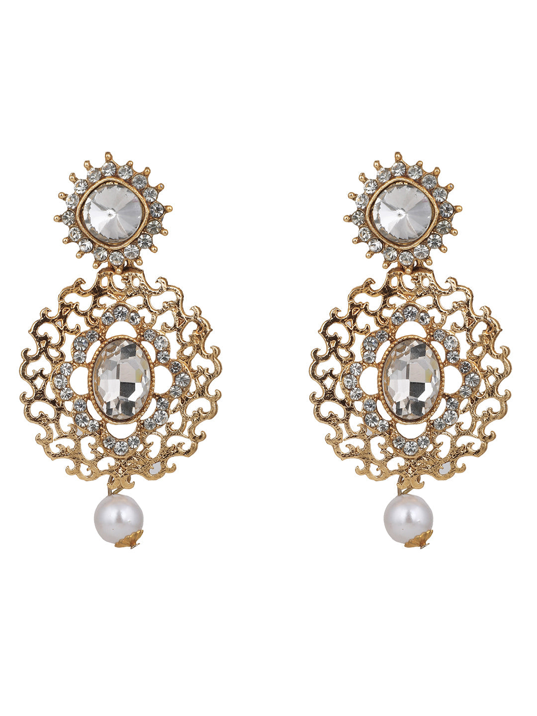 Women's Gold Plated and Cutwork Traditional Stone and pearl Chandbali Earring