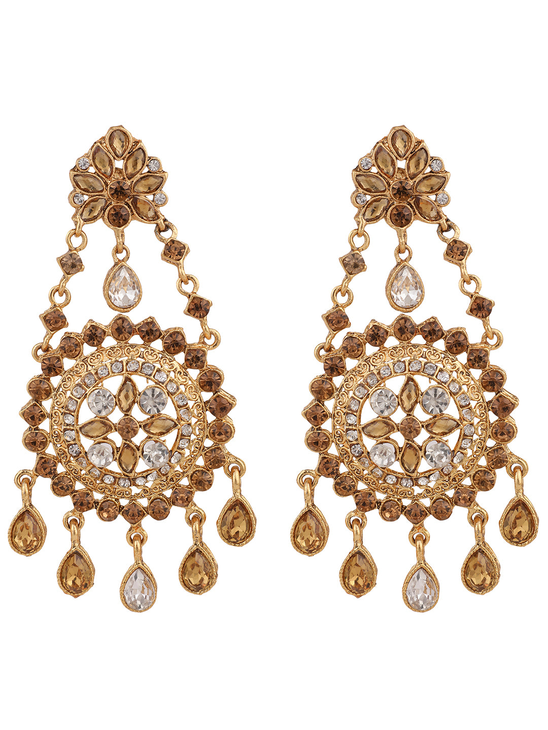 Women's LCT Gold Plated Cubic Zirconia Floral Shape Chandbali Earring