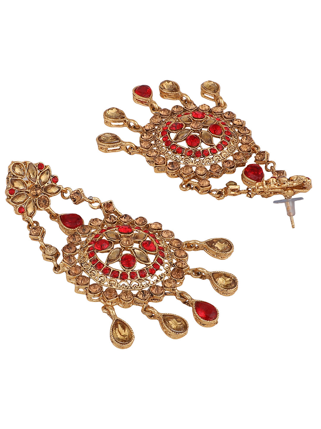 Women's Pink Gold Plated Cubic Zirconia Floral Shape Chandbali Earring