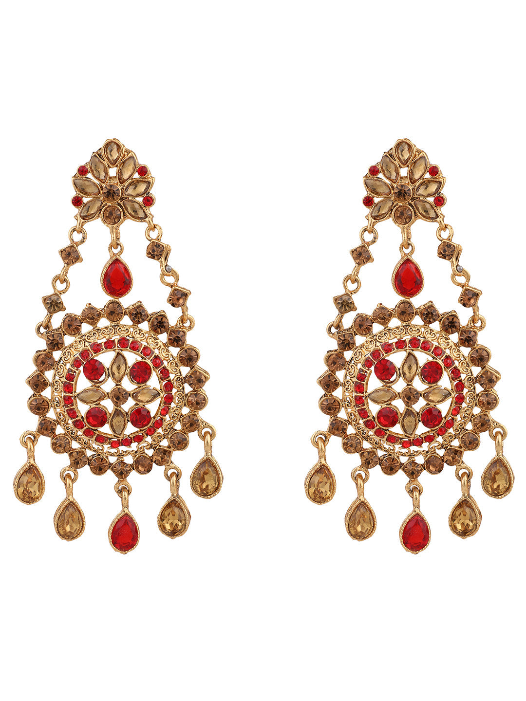 Women's Pink Gold Plated Cubic Zirconia Floral Shape Chandbali Earring