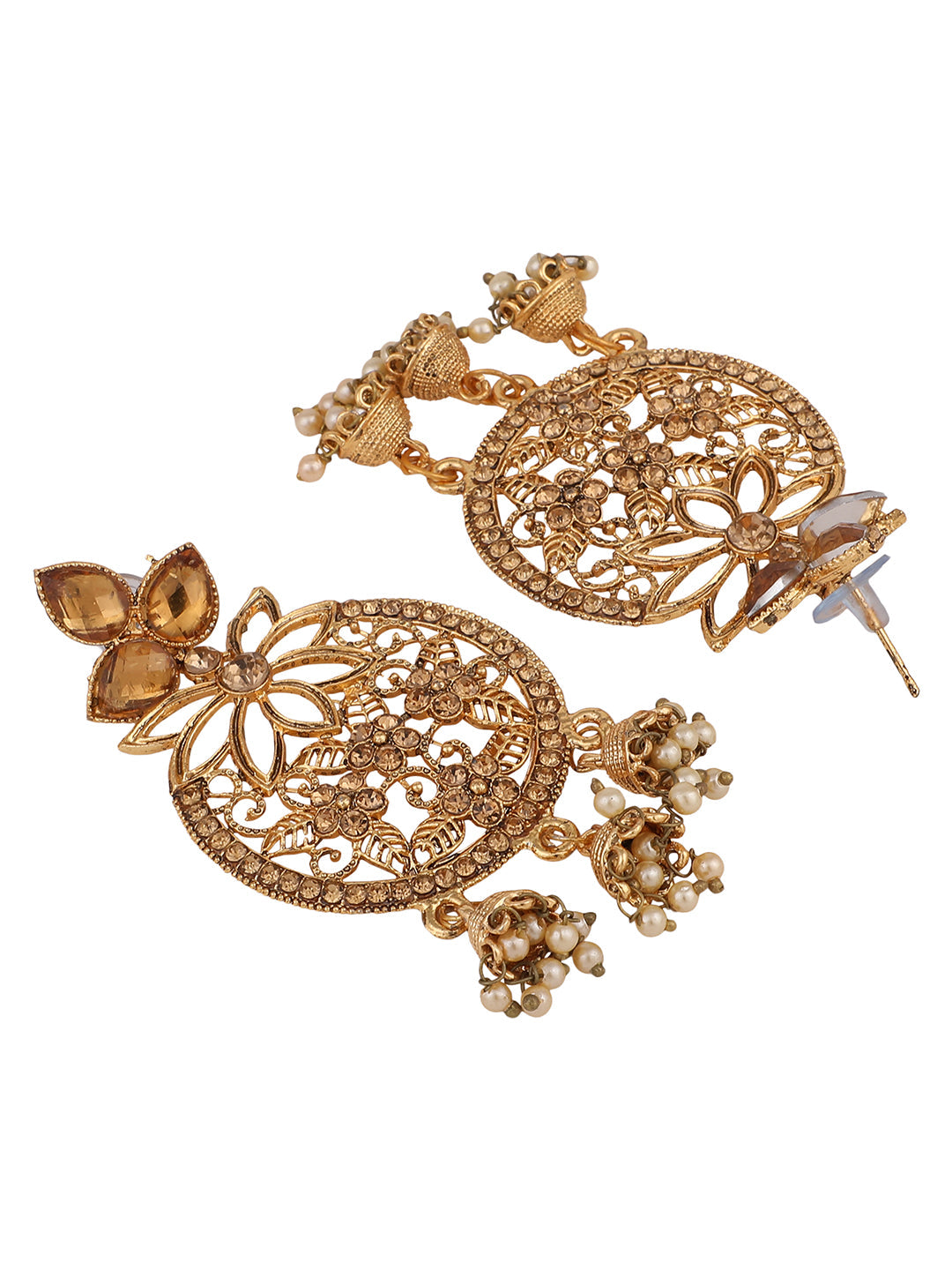 Women's Traditional Gold Plated LCT Cubic Zirconia 3 Jhumki Chandbali Earring