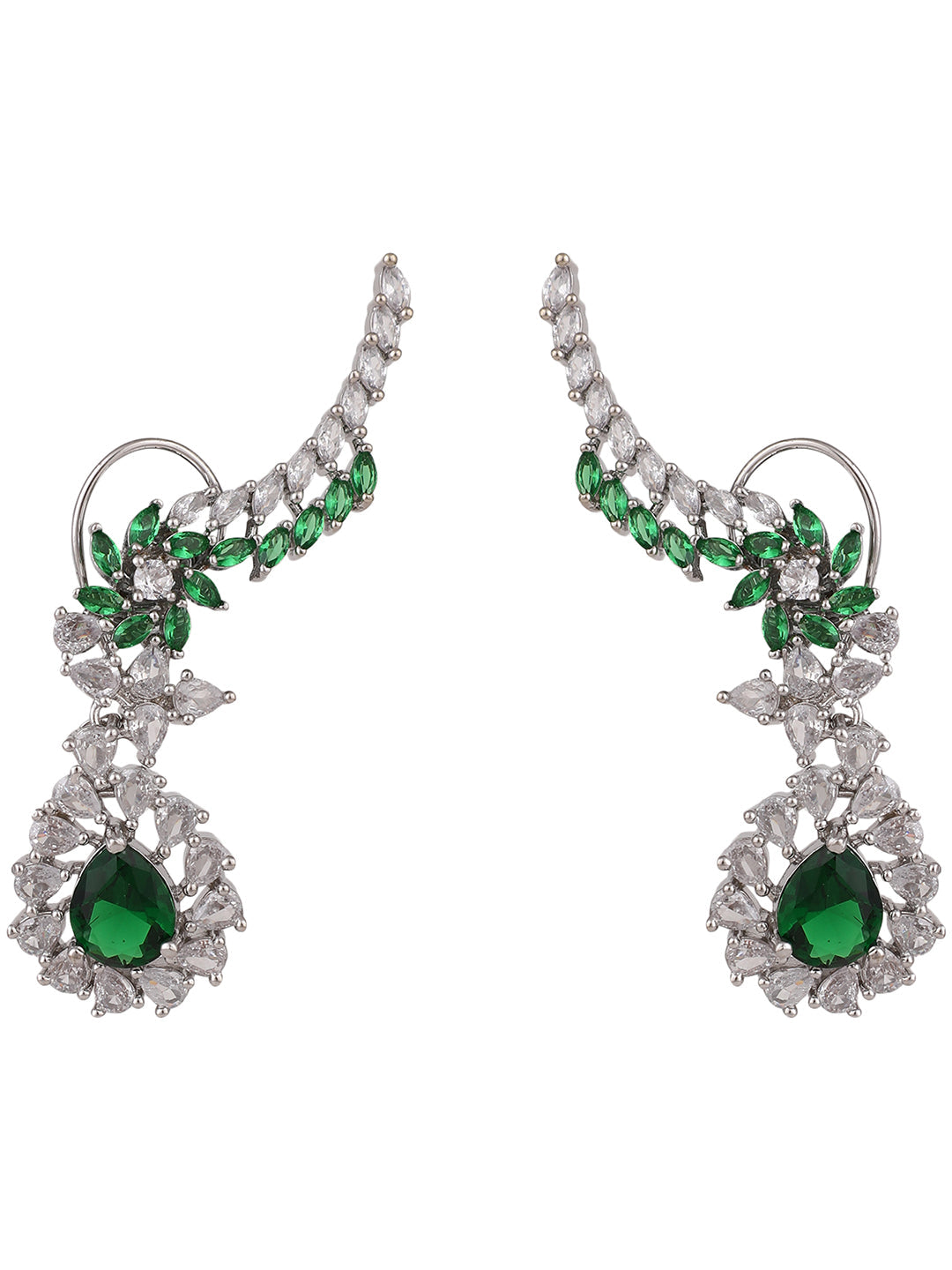 Women's Emerald Green Cresent Look Contemprary American Diamond