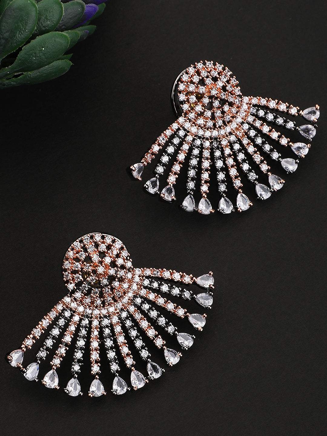 Women's Rhodium-Plated AD Studded Oversized Contemporary Drop Earrings