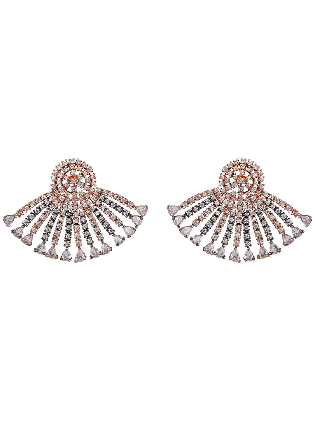 Women's Rhodium-Plated AD Studded Oversized Contemporary Drop Earrings