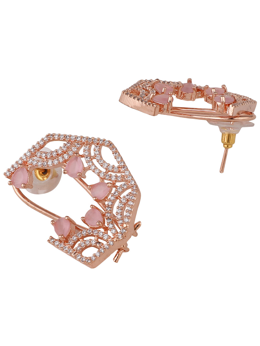 Women's Pink & White American Diamond Floral Shaped Designer Earring