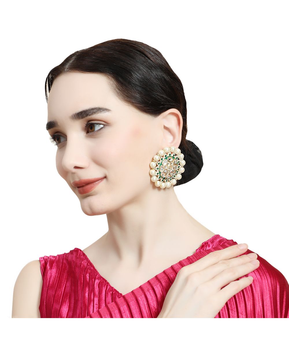 Women's Kundan and Pearl Studded Style Statement Studs