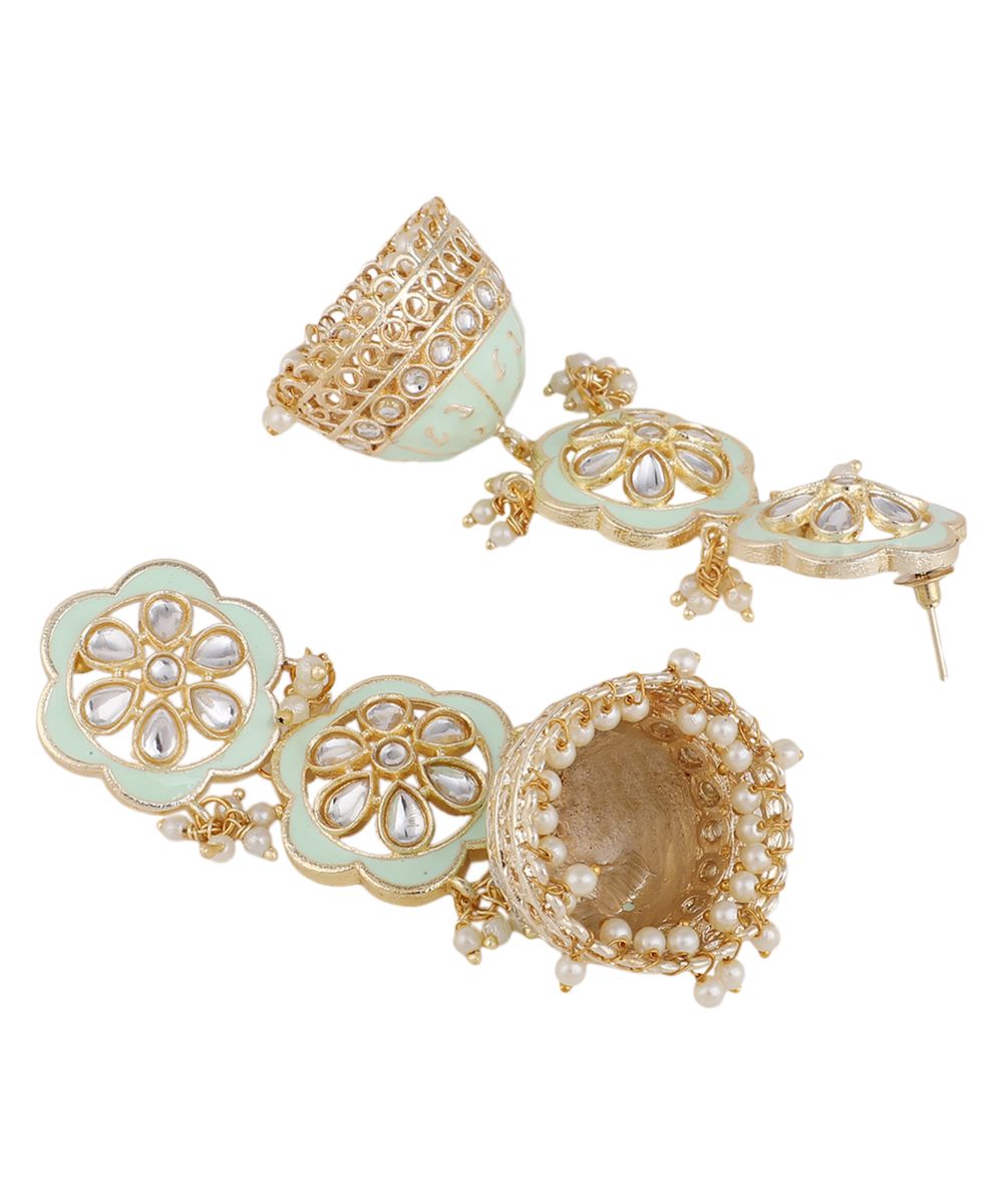 Women's Ethnic Statement Dangle Drop Kundan Studded Jhumka Earring