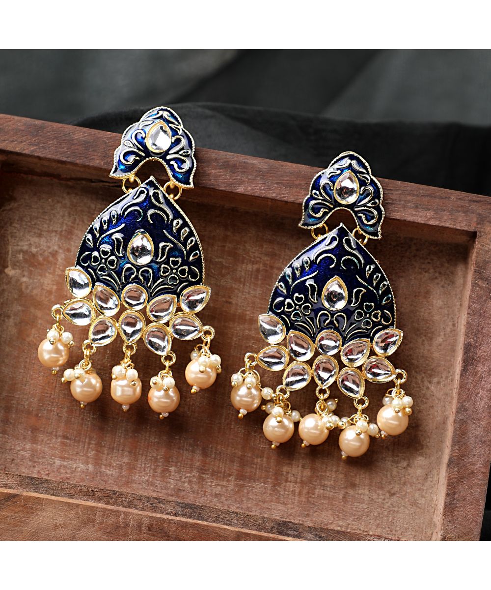 Women's Statement Enameled Kundan and Pearl Studded Earring
