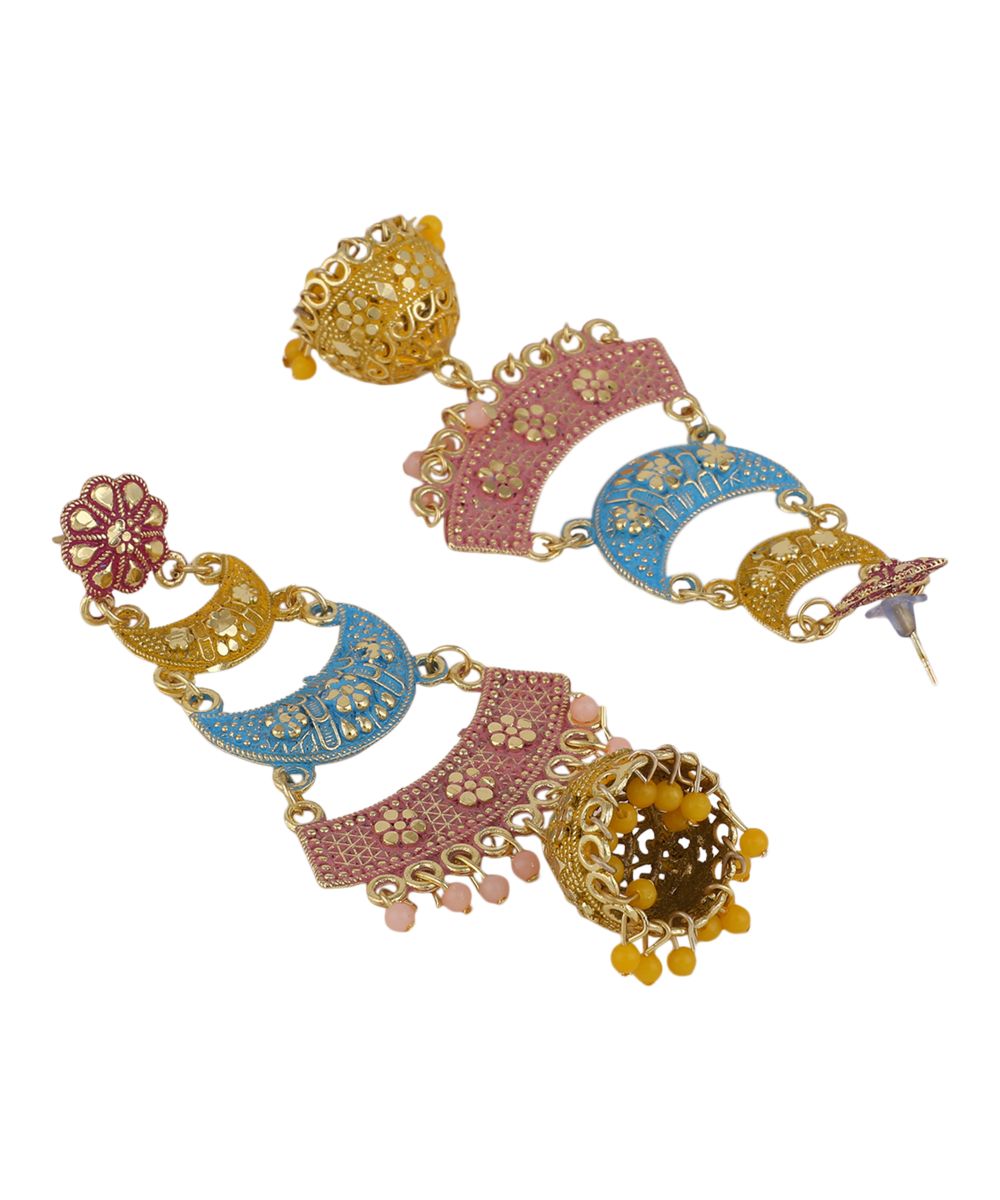 Women's Traditional Enameled Multicolor Dangle Drop Jhumka Earring