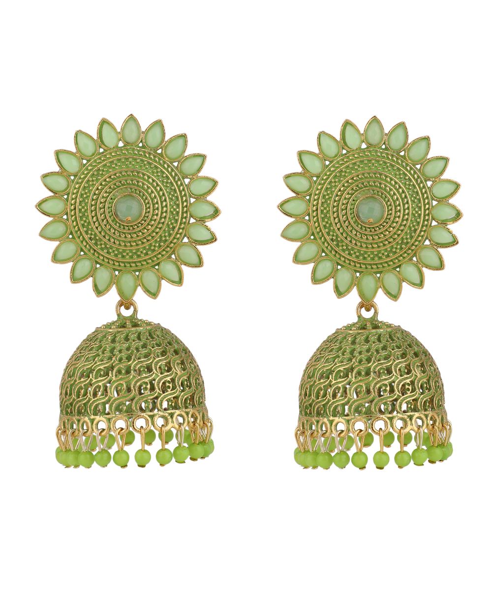 Women's Classic Green color Stone Studded Jhumka Earring