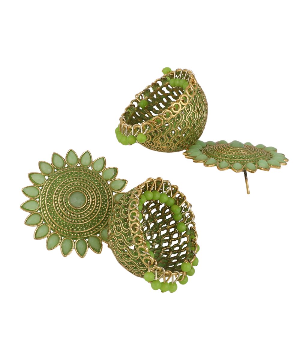 Women's Classic Green color Stone Studded Jhumka Earring