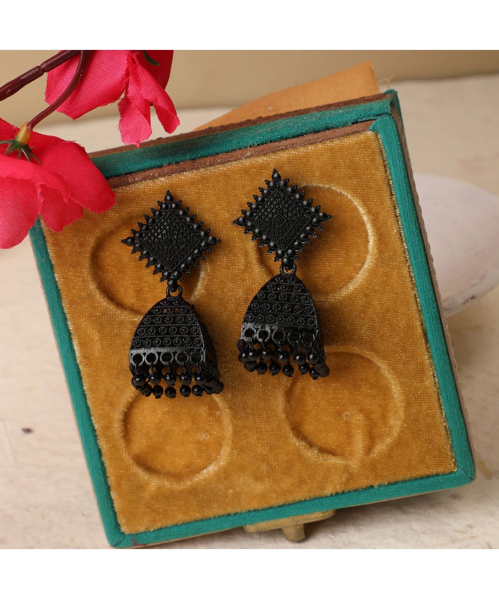 Women's Black Colored Classic Jhumka Earring